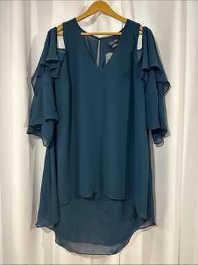 NWT City Chic Teal Cold Shoulder Ruffle Top Plus Size 20 Large